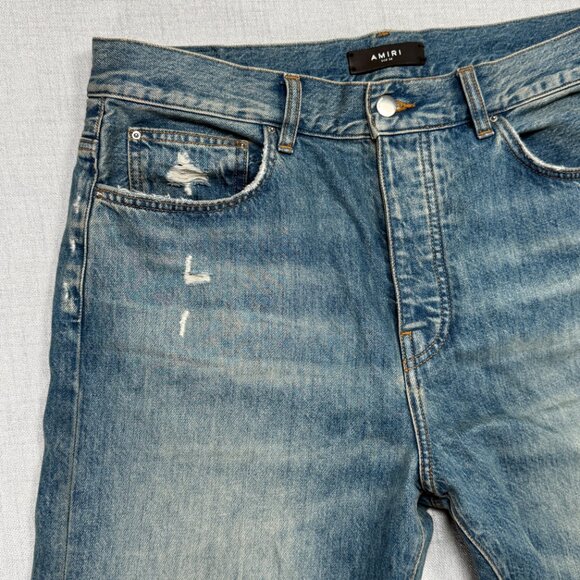 Amiri Distressed Raw Hem Jeans Blue Medium Wash Straight Leg Denim Size 34 - Picture 3 of 15